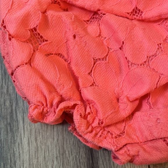 Janie and Jack coral pink lace bubble romper with ruffle waist - Picture 3 of 6